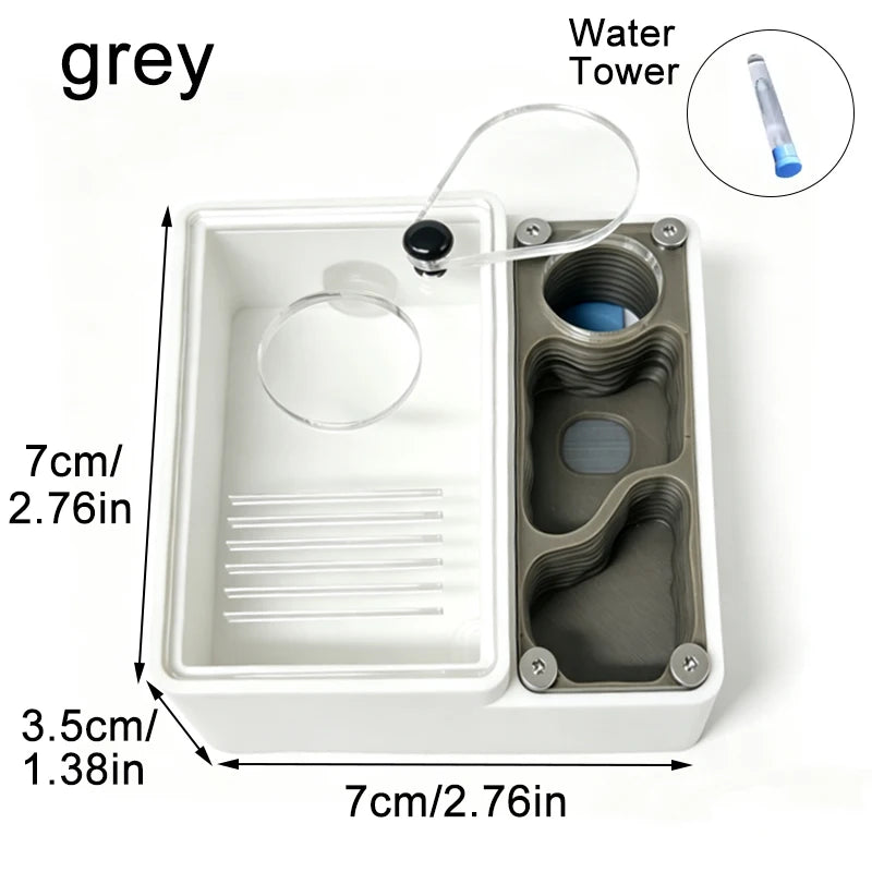 Grey 3D printed ant farm next to a pink variant showing both color options at $19.95