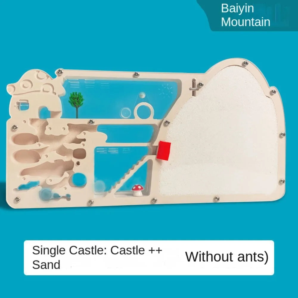 Silver variant ant farm castle educational science gift, side profile view