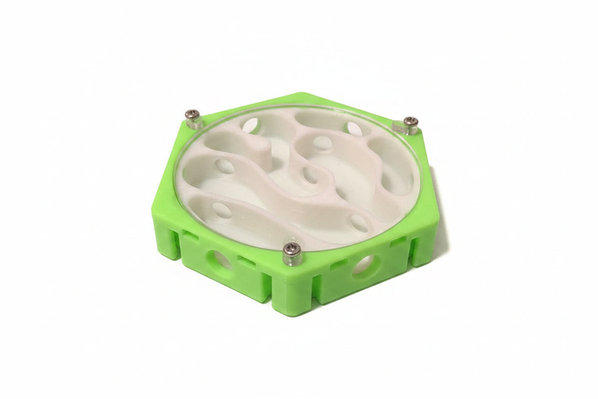 Moisture port close-up on 3D ant farm module, external hydration without opening nest