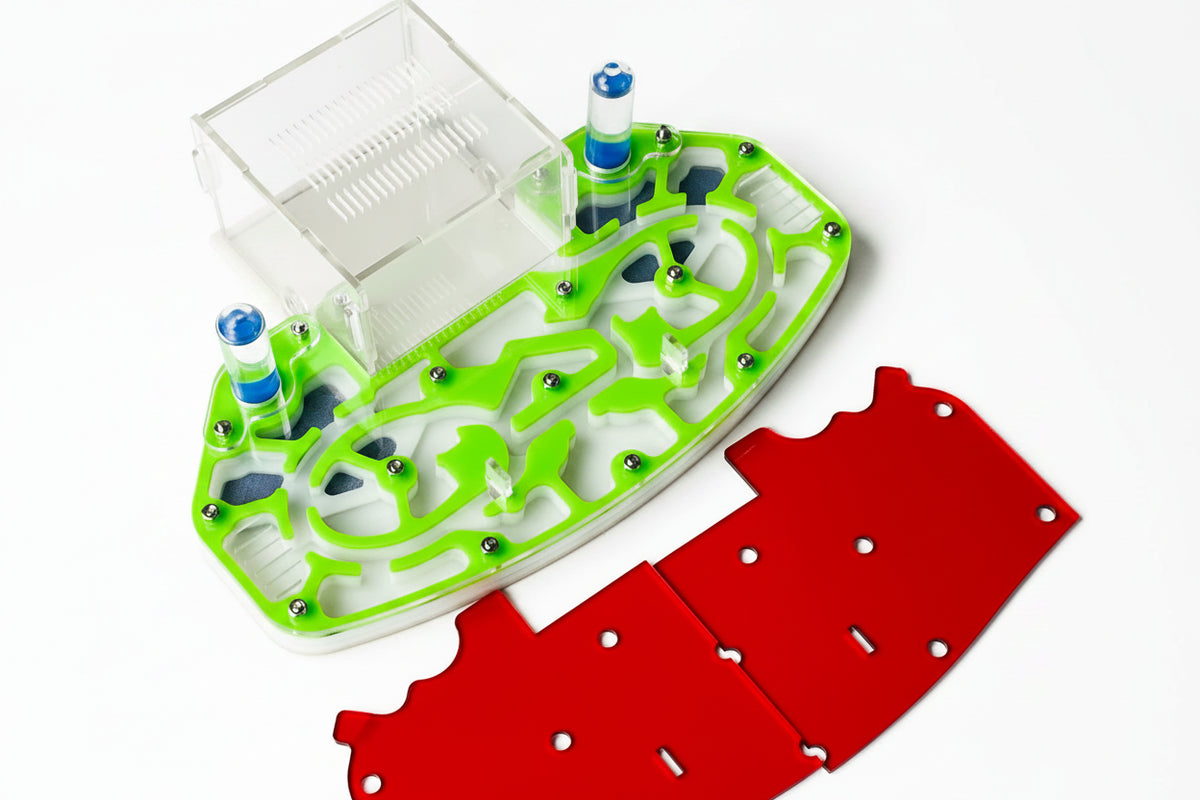 Expansion port detail on large acrylic ant formicarium for outworld connection