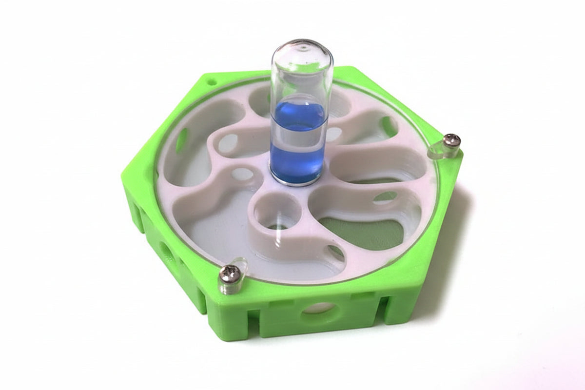 Two connected 3D ant farm modules showing snap-fit expansion joint and tunnel access