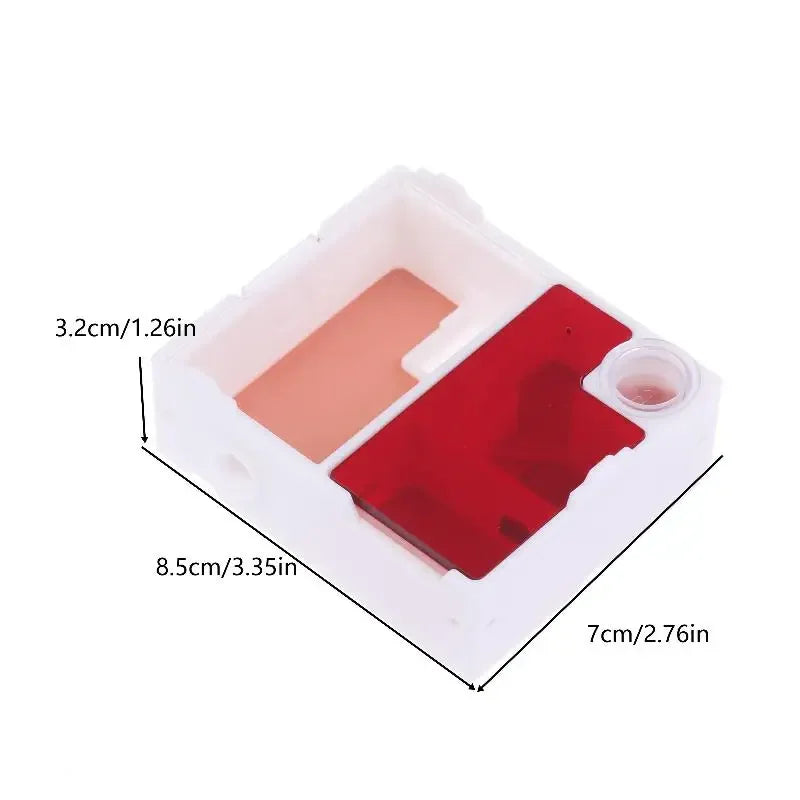 Side view of translucent ant farm showing internal tunnel structure