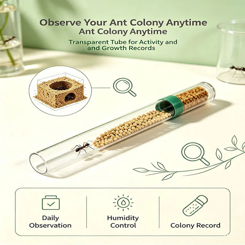 Standard clear glass ant test tube 15x150mm next to green floor variant comparison