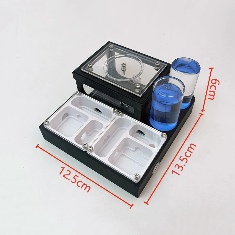 Top view of the 3D printed ant nest villa showing multi-chamber layout in black plastic