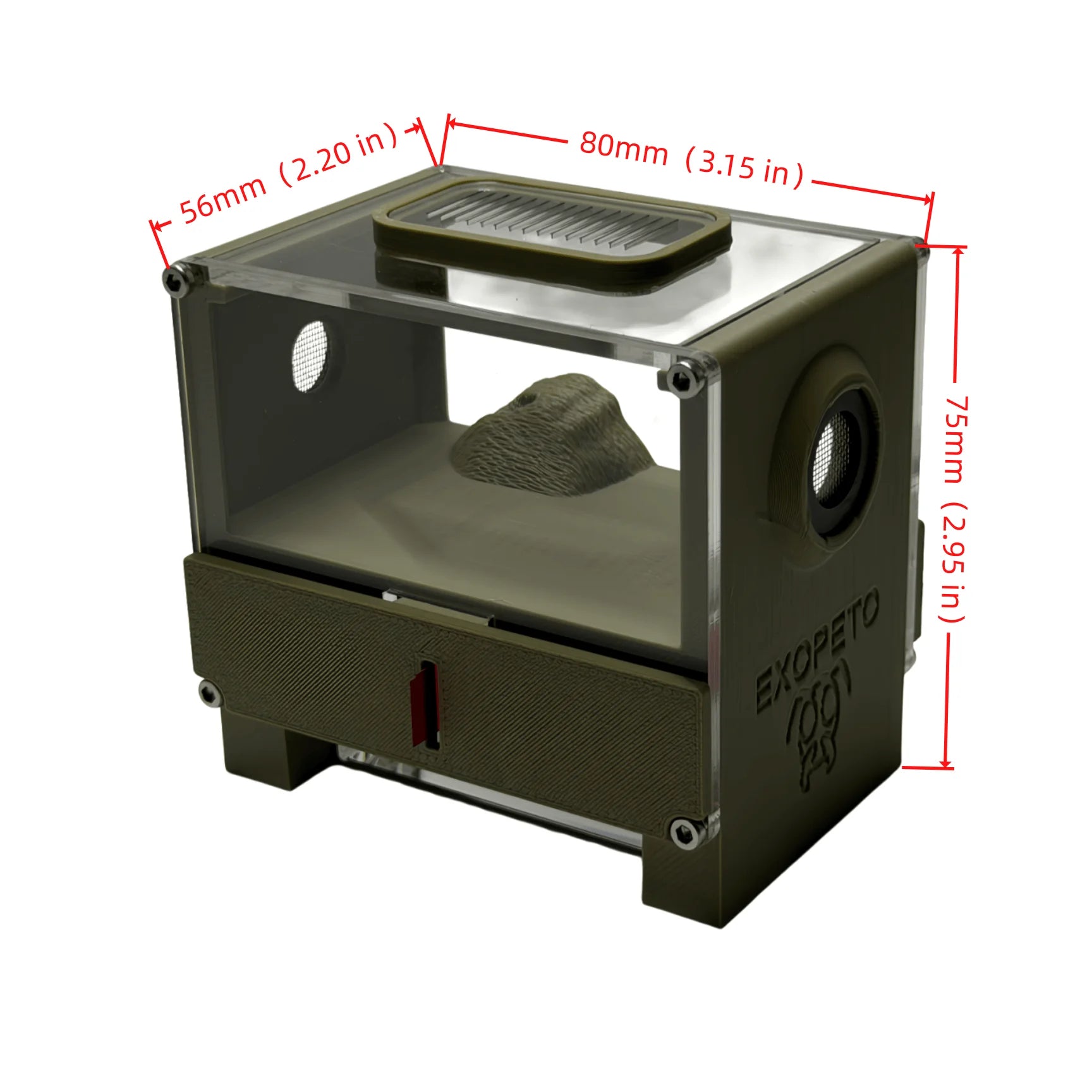 Breathable mesh activity zone on the EXOPETO mini5 ant habitat, front panel close-up