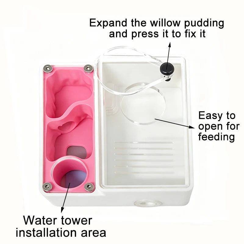 Pink variant of the 3D printed beginner ant farm on a white surface