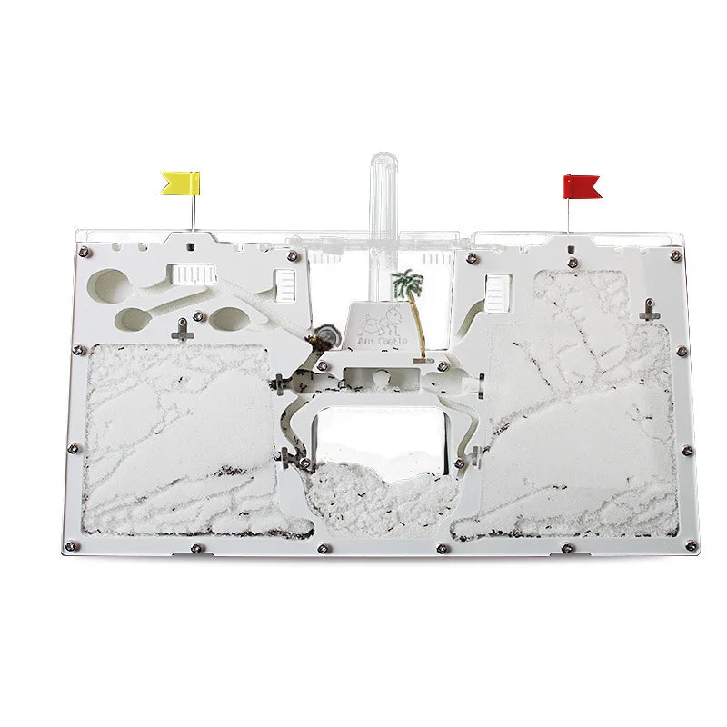 Ant factory terrarium castle facade detail showing vertical zoning and substrate chamber