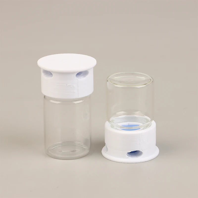 Three glass ant farm water feeder sizes A1 A2 A3 compared side by side