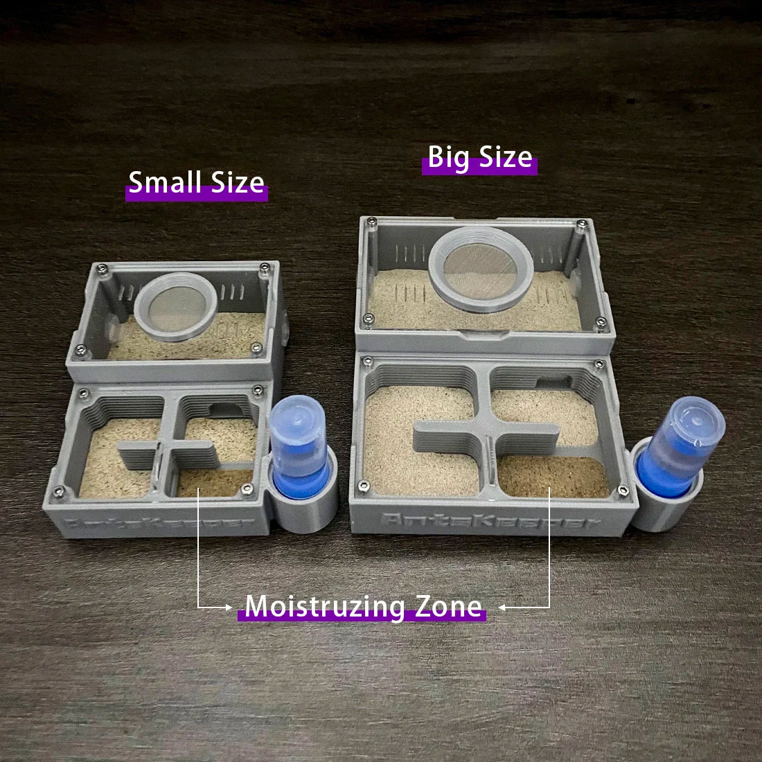 Short and long moisturizing tubes included with the AntsKeeper 4-room ant nest