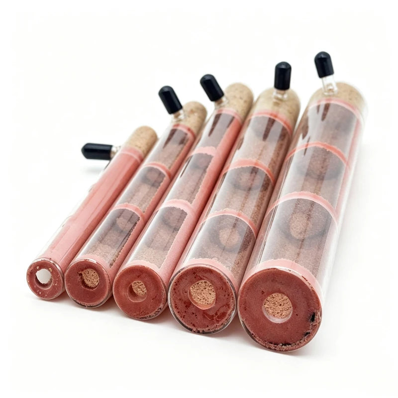 Bamboo ant nest tube showing layered construction with glass inner lining