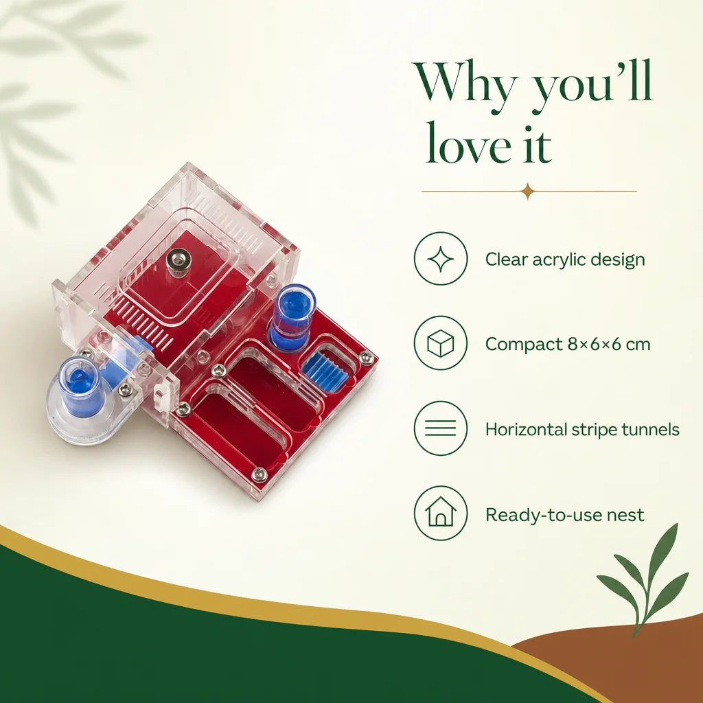 Acrylic ant nest key benefits: clarity, sickle tunnels, five color options