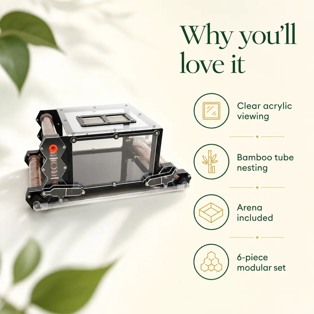 Key benefits of bamboo test tube ant farm: humidity control, modular nest, acrylic arena