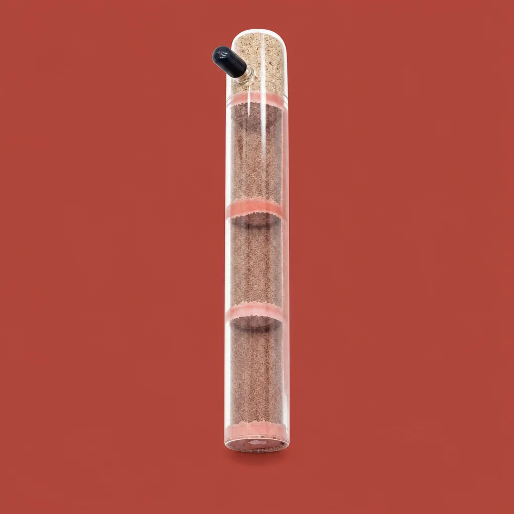 Bamboo test tube ant nest with plaster core, front view showing natural bamboo exterior