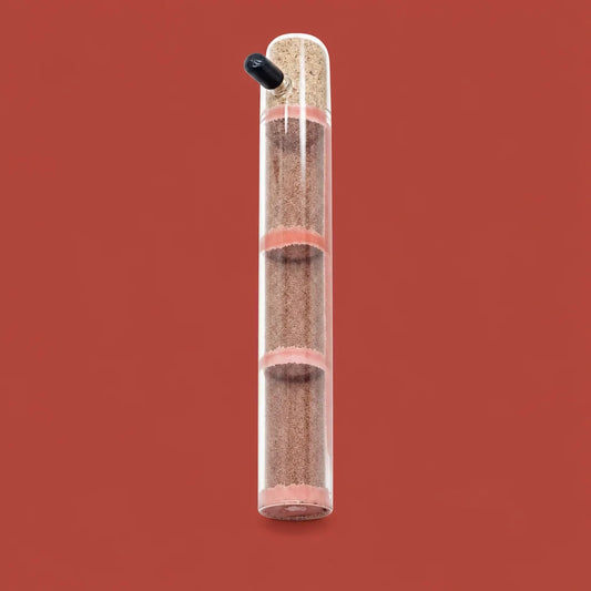 Bamboo test tube ant nest with plaster core, front view showing natural bamboo exterior