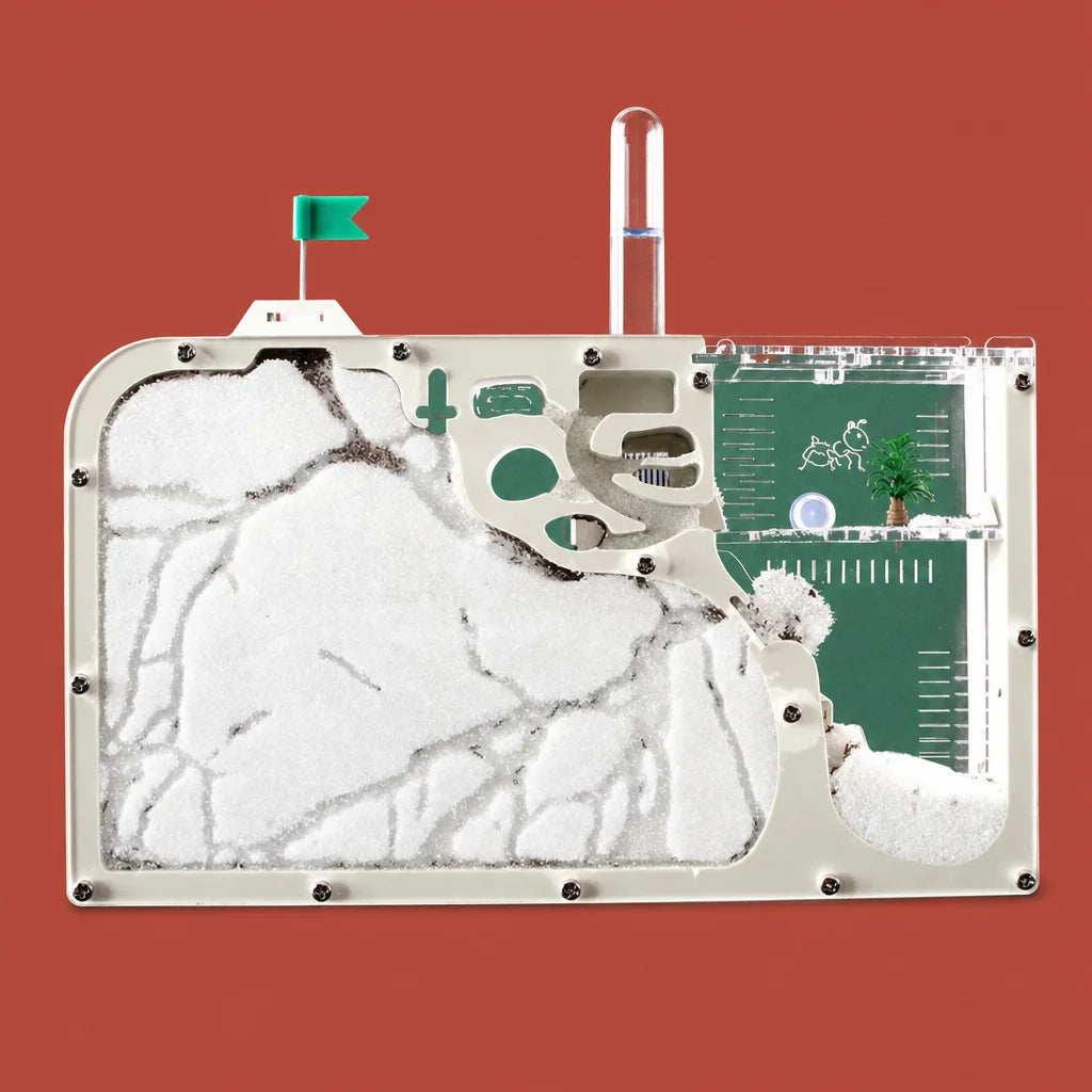 Large acrylic ant farm with feeding area, S11 size, front view showing multi-zone layout