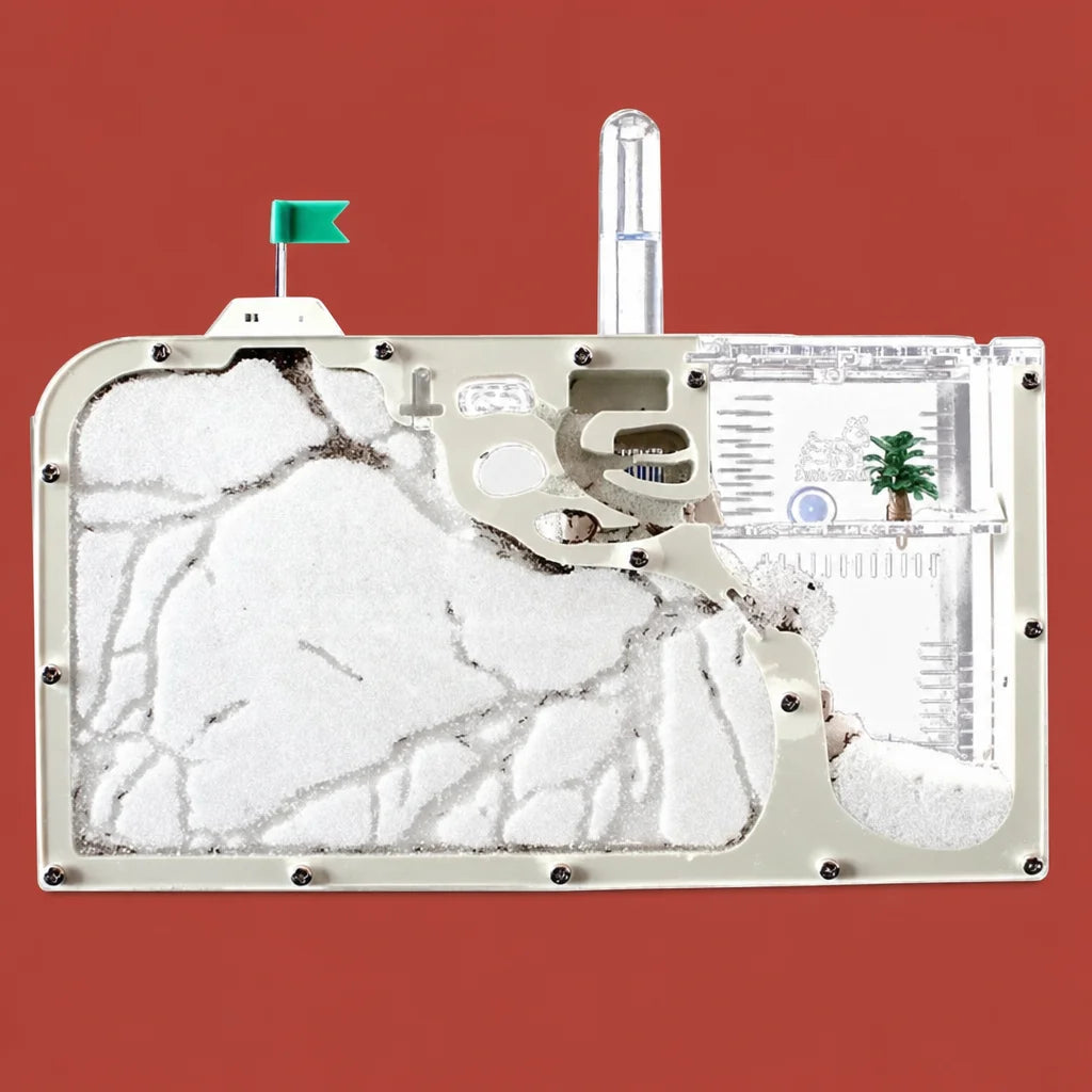 Glass sand ant farm for kids showing six-zone underground habitat, 24 cm
