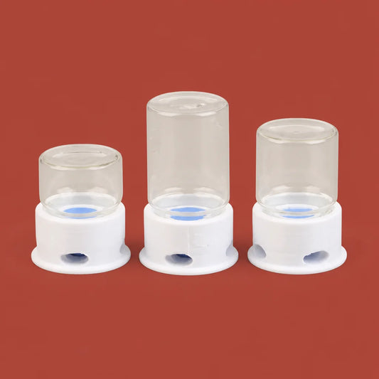 Glass ant farm water feeder tower 12ml transparent, front view on white background